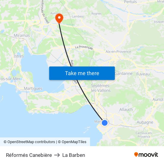 Réformés Canebière to La Barben map