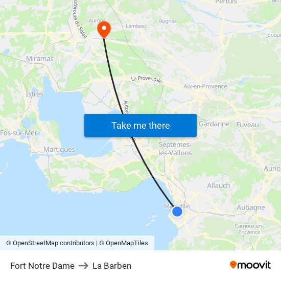 Fort Notre Dame to La Barben map