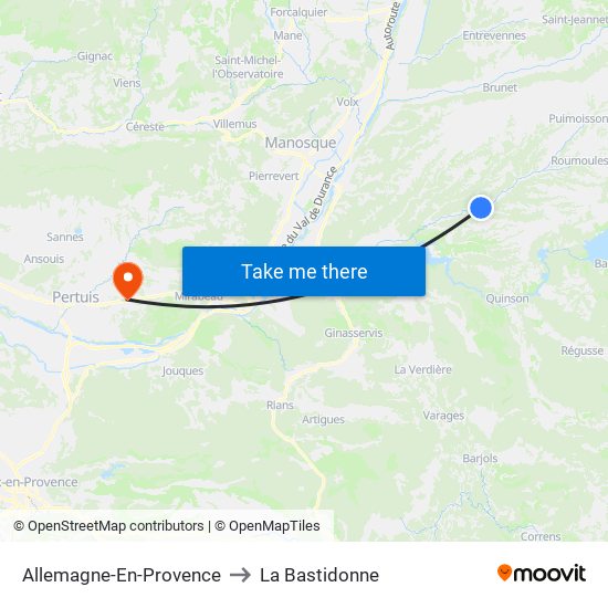 Allemagne-En-Provence to La Bastidonne map