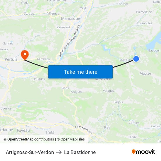 Artignosc-Sur-Verdon to La Bastidonne map