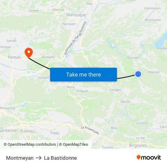 Montmeyan to La Bastidonne map