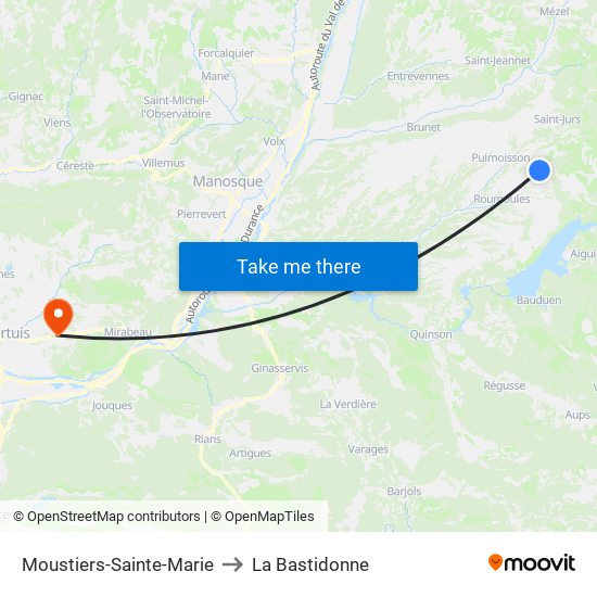 Moustiers-Sainte-Marie to La Bastidonne map