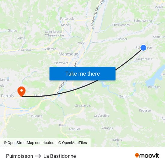 Puimoisson to La Bastidonne map