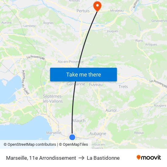 Marseille, 11e Arrondissement to La Bastidonne map
