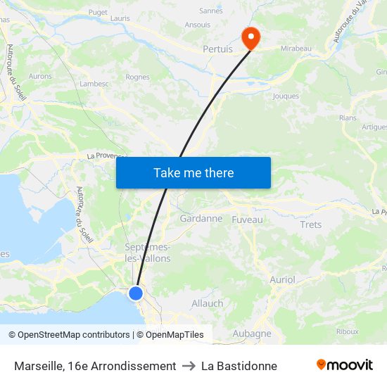 Marseille, 16e Arrondissement to La Bastidonne map