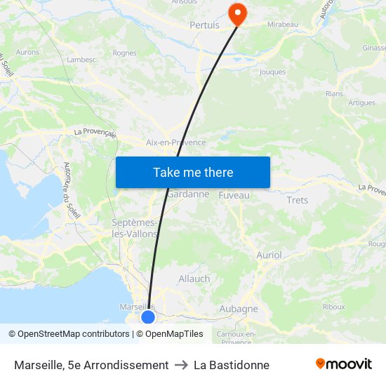 Marseille, 5e Arrondissement to La Bastidonne map