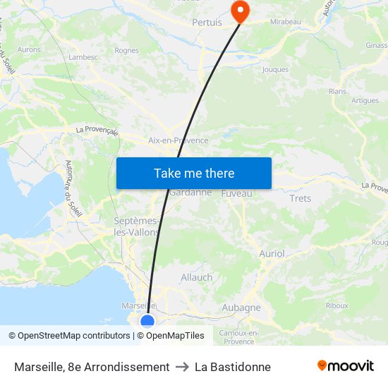 Marseille, 8e Arrondissement to La Bastidonne map