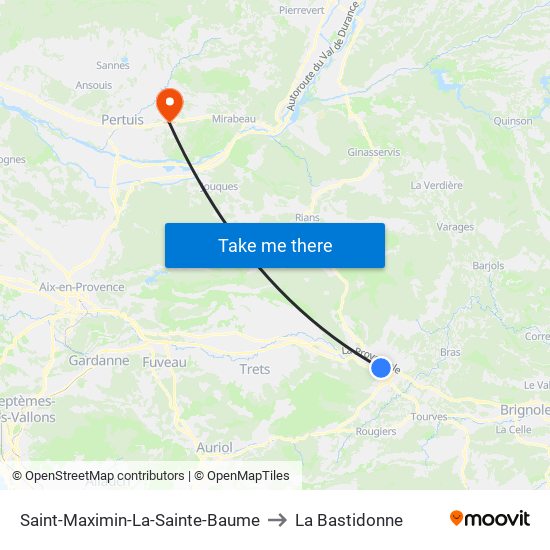 Saint-Maximin-La-Sainte-Baume to La Bastidonne map