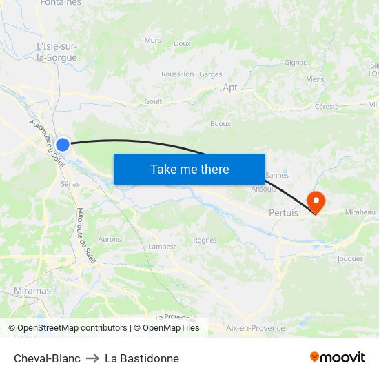 Cheval-Blanc to La Bastidonne map