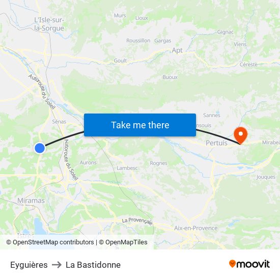 Eyguières to La Bastidonne map