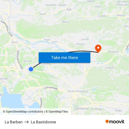 La Barben to La Bastidonne map