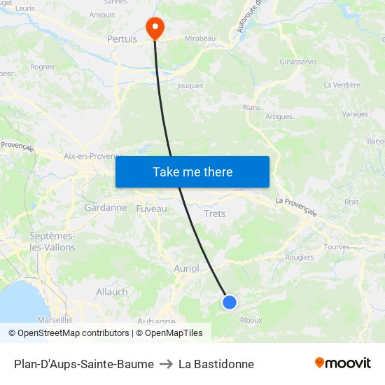 Plan-D'Aups-Sainte-Baume to La Bastidonne map