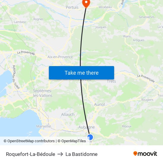 Roquefort-La-Bédoule to La Bastidonne map