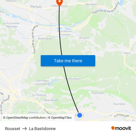 Rousset to La Bastidonne map