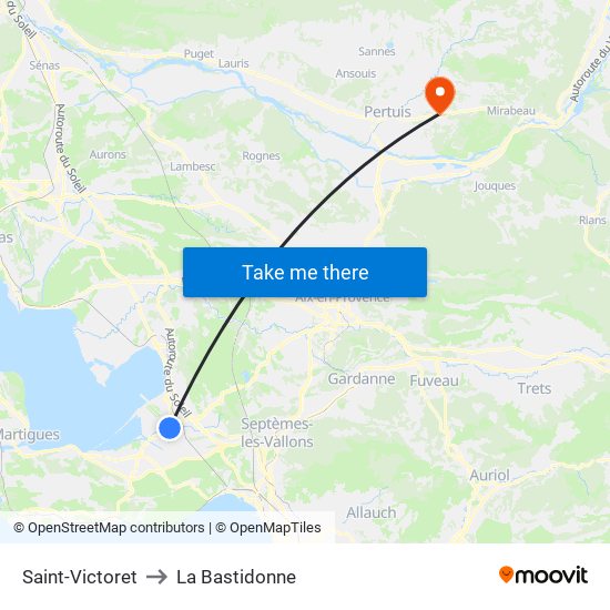 Saint-Victoret to La Bastidonne map