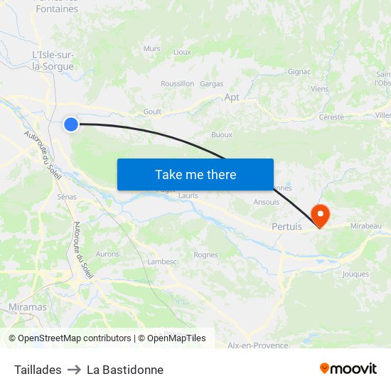 Taillades to La Bastidonne map