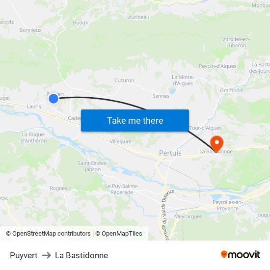 Puyvert to La Bastidonne map