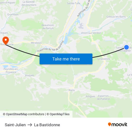 Saint-Julien to La Bastidonne map