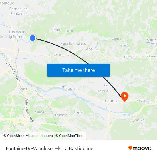 Fontaine-De-Vaucluse to La Bastidonne map