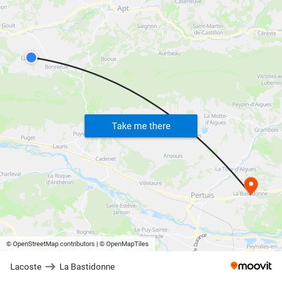 Lacoste to La Bastidonne map
