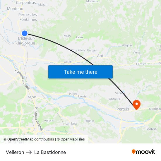 Velleron to La Bastidonne map