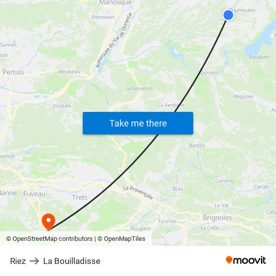 Riez to La Bouilladisse map