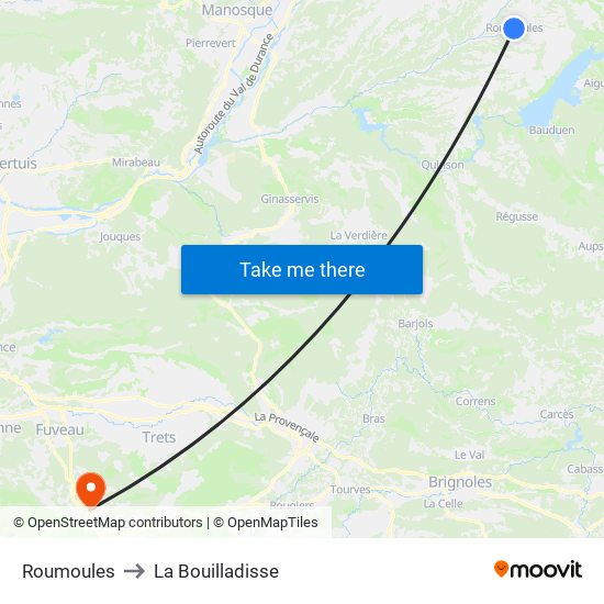 Roumoules to La Bouilladisse map