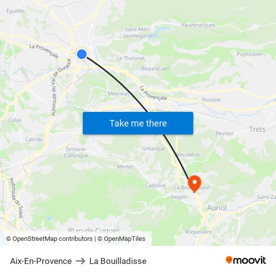 Aix-En-Provence to La Bouilladisse map