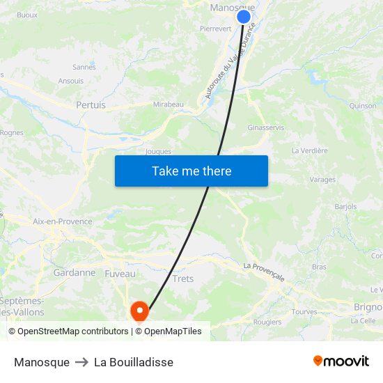 Manosque to La Bouilladisse map