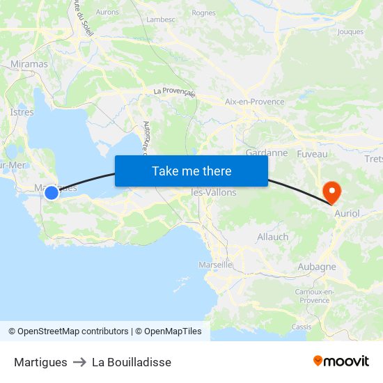 Martigues to La Bouilladisse map