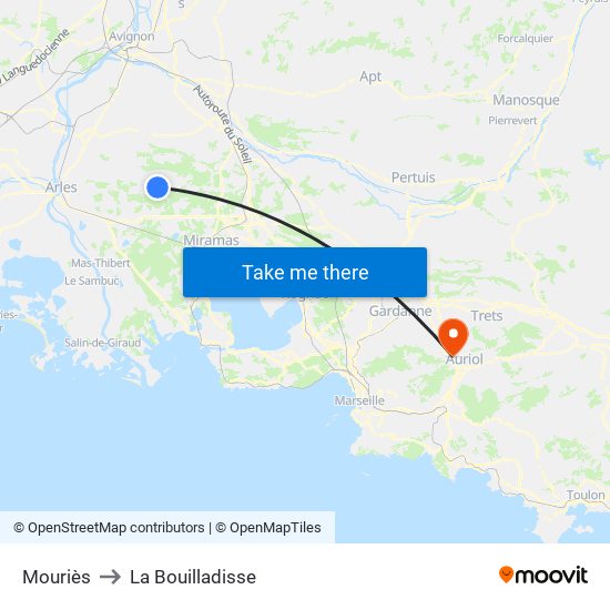 Mouriès to La Bouilladisse map