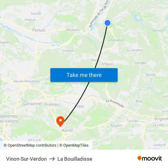 Vinon-Sur-Verdon to La Bouilladisse map