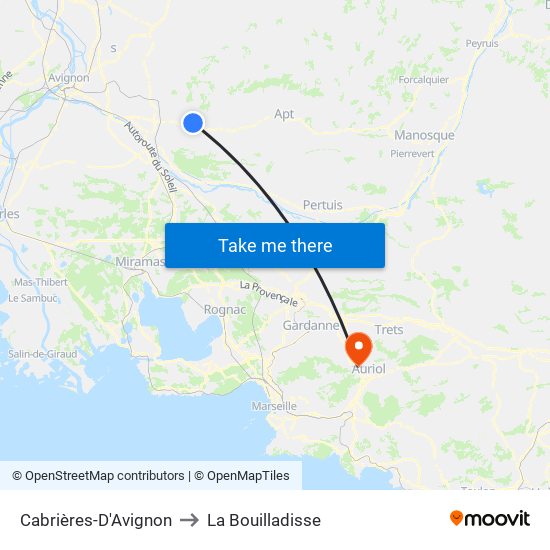 Cabrières-D'Avignon to La Bouilladisse map