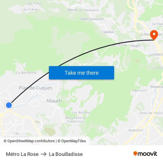 Métro La Rose to La Bouilladisse map