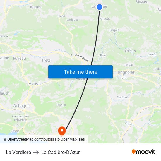 La Verdière to La Cadière-D'Azur map