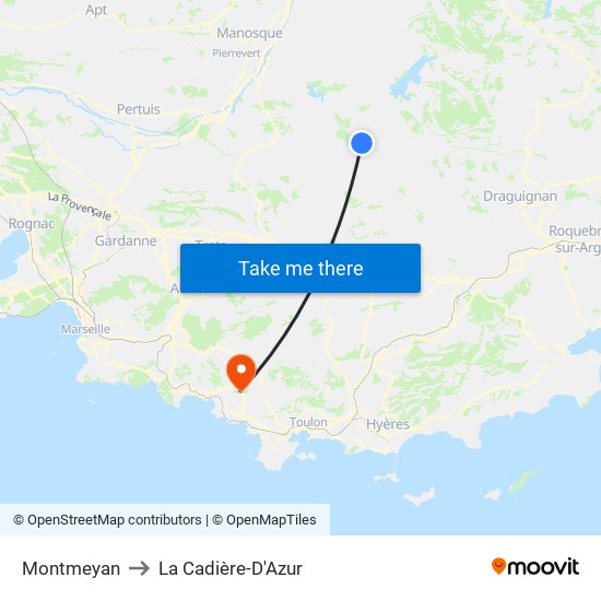 Montmeyan to La Cadière-D'Azur map