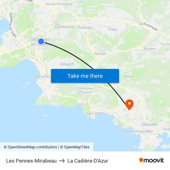 Les Pennes-Mirabeau to La Cadière-D'Azur map