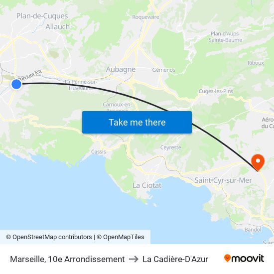 Marseille, 10e Arrondissement to La Cadière-D'Azur map