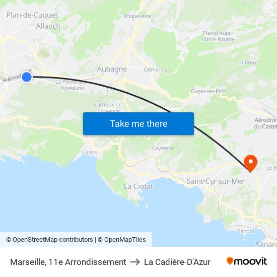 Marseille, 11e Arrondissement to La Cadière-D'Azur map