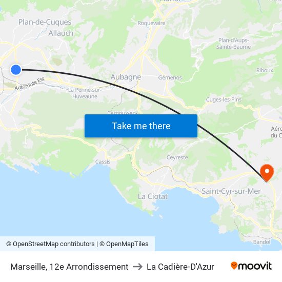 Marseille, 12e Arrondissement to La Cadière-D'Azur map