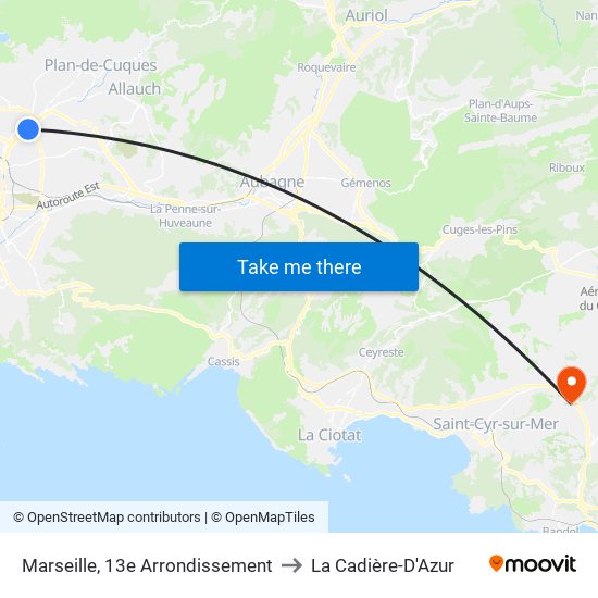 Marseille, 13e Arrondissement to La Cadière-D'Azur map