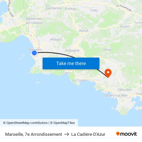 Marseille, 7e Arrondissement to La Cadière-D'Azur map