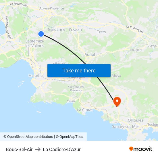 Bouc-Bel-Air to La Cadière-D'Azur map