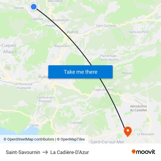 Saint-Savournin to La Cadière-D'Azur map