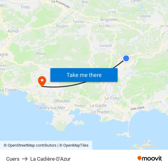 Cuers to La Cadière-D'Azur map
