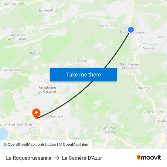 La Roquebrussanne to La Cadière-D'Azur map