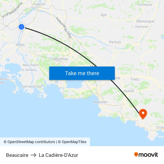 Beaucaire to La Cadière-D'Azur map