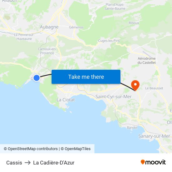 Cassis to La Cadière-D'Azur map