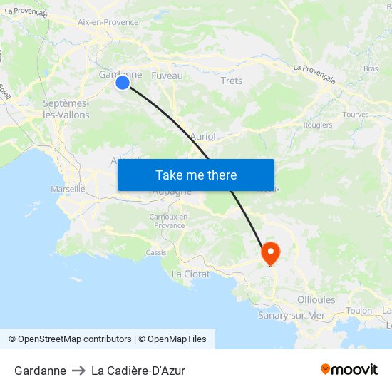 Gardanne to La Cadière-D'Azur map