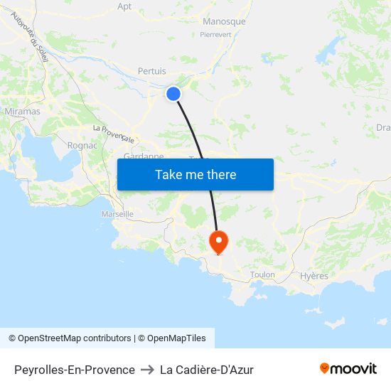 Peyrolles-En-Provence to La Cadière-D'Azur map
